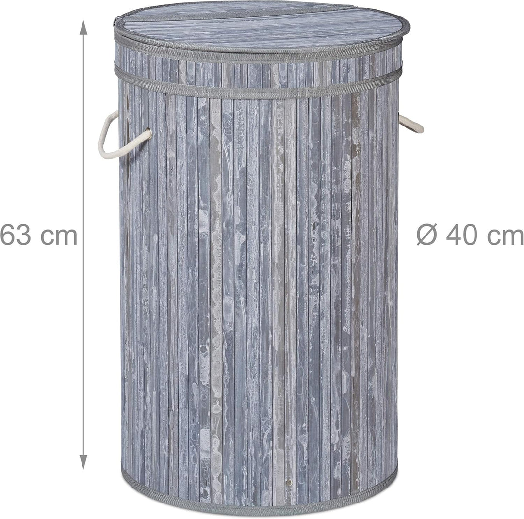 Relaxdays Wäschekorb Bambus, runder Wäschesammler mit Klappdeckel, 65 l, faltbare Wäschetonne, gross