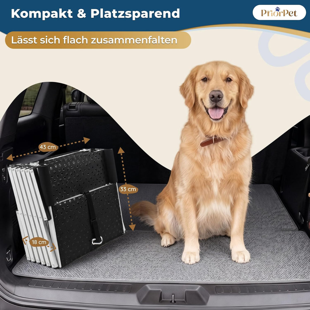 Hundetreppe Auto Klappbar – 4, 5 oder 6 Stufen für niedrige bis hohe Kofferraumhöhen (63–81 cm) – Fü