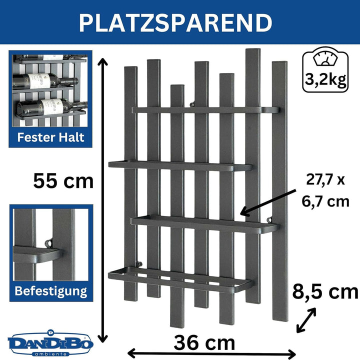 DanDiBo Weinregal Wand Metall Schwarz Modern 96691 Flaschenregal Schmal Wandmontage Wine Rack Weinfl