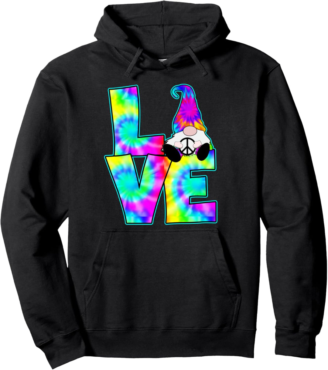 Hippie Love Gnome Tie Dye Hut Frieden Groovy Psychedelic Pullover Hoodie