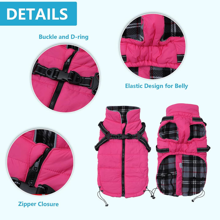 Pethiy -Super Warm Hunde wintermäntel mit Geschirr, Hundejacke mit Innenfleece, wasserdichte Kleine