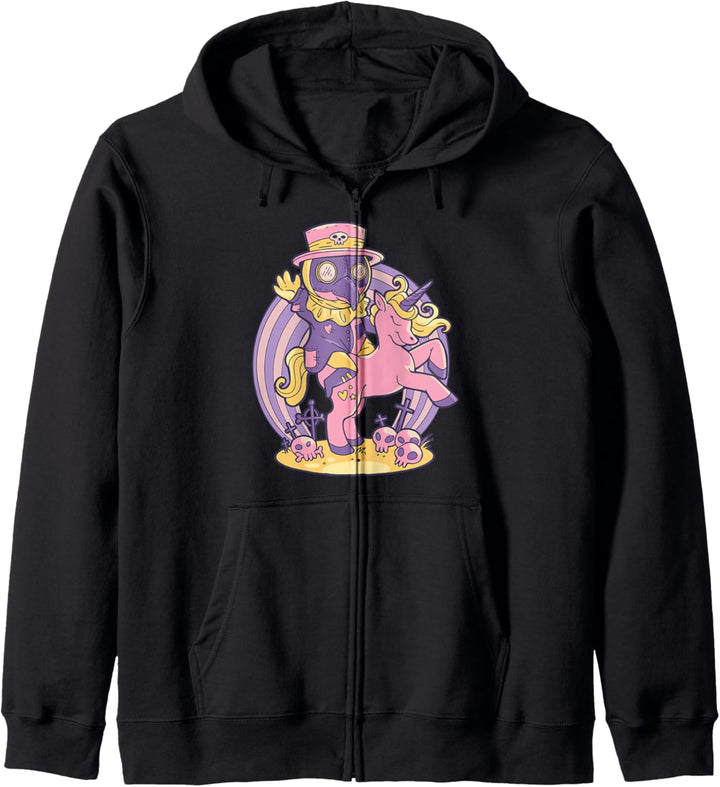 Pastell Goth Soft Goth Emo Ein Pest Doktor reitet ein Einhorn Kapuzenjacke