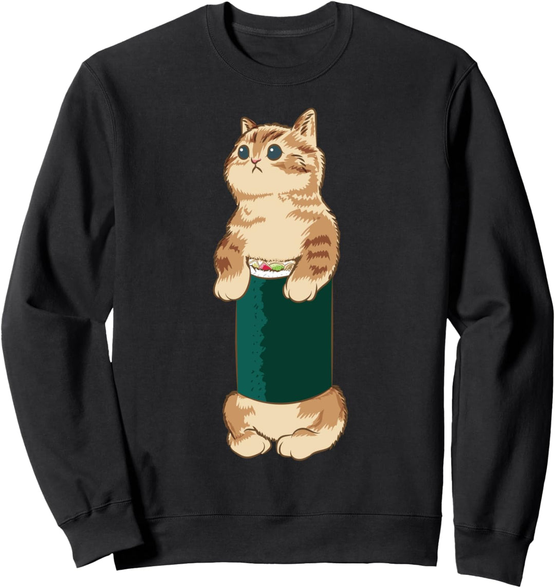 Nette Katze in gerolltem Sushi Sweatshirt