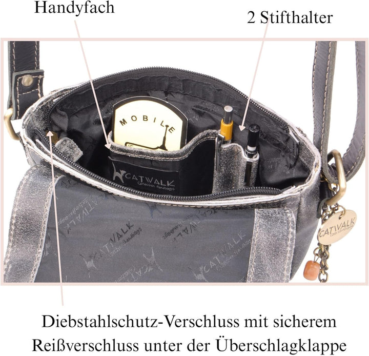 Catwalk Collection Handbags - Vintage Grobem Leder - Klien Umhängetasche Messenger/Schultertasche -