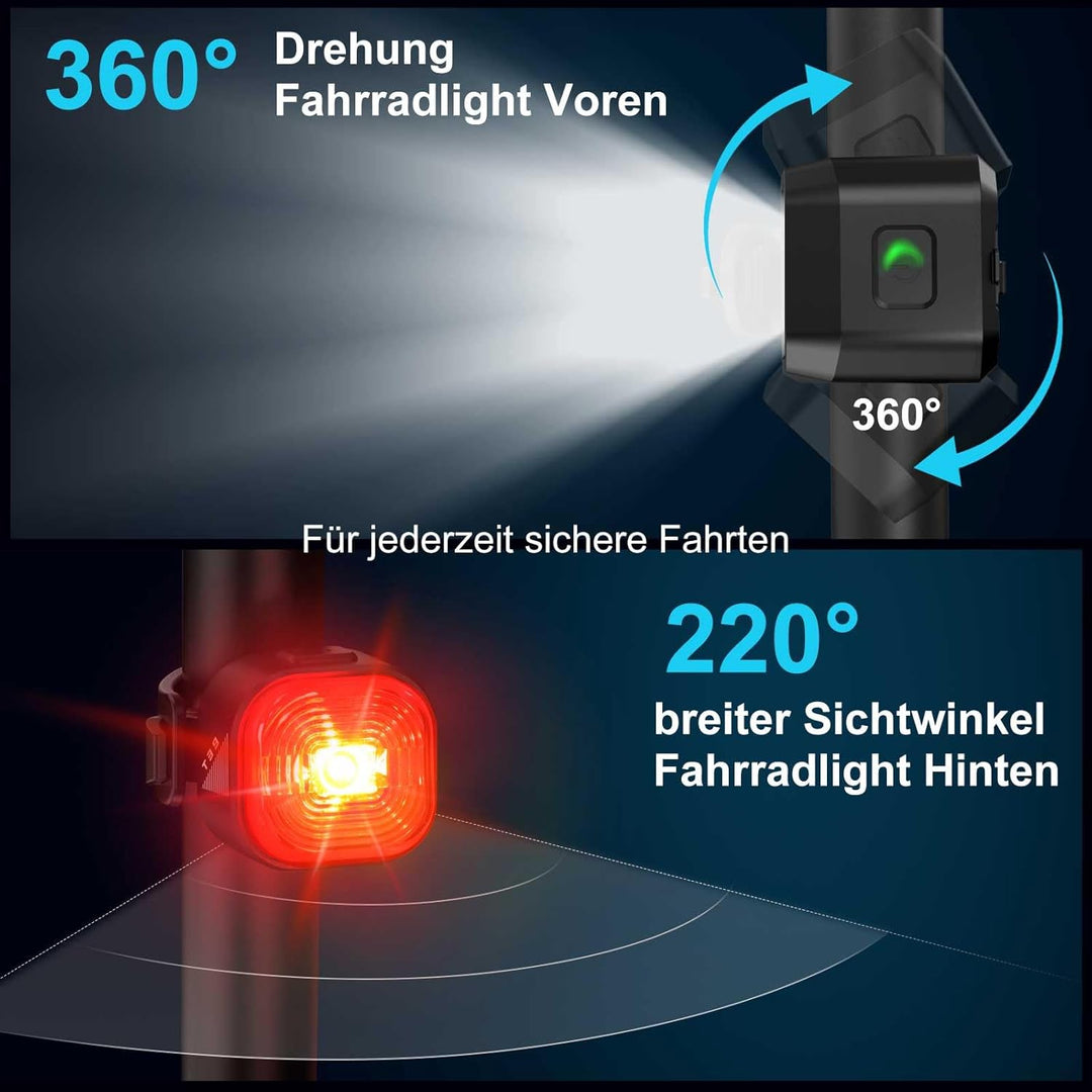 toptrek Fahrradlicht Set USB Aufladbar, StVZO zugelassen Fahrrad Lichter Led Set, IPX5 Wasserdicht F