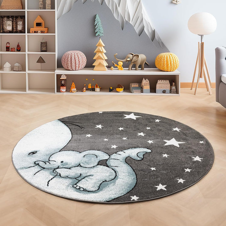 SIMPEX Teppich Kinderzimmer Elefant Design Kurzflor Kinderteppich mädchen Spielteppich Modern Design