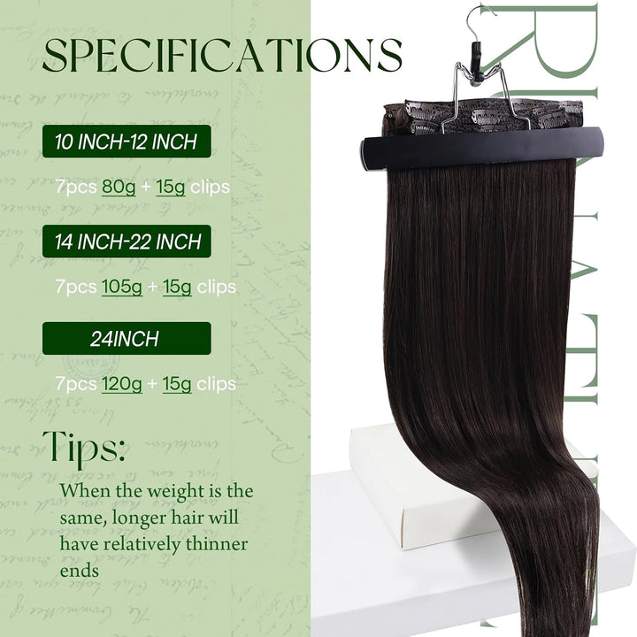 RUNATURE Echthaar Extensions Clip Braun 55cm 7pcs Clip in Extensions Echthaar Dunkelbraun Lang Haarv