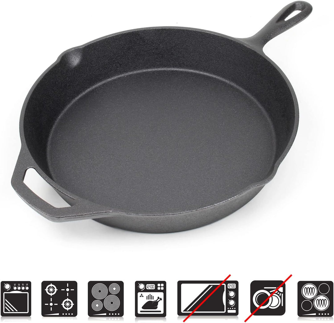 Wiltec Bratpfanne aus Gusseisen Ø30cm, Feuerpfanne mit Griff und Ausgiesser, Grillpfanne Ø 300 x 55