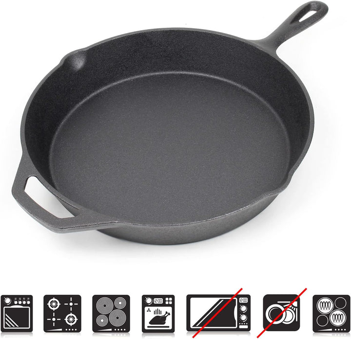 Wiltec Bratpfanne aus Gusseisen Ø30cm, Feuerpfanne mit Griff und Ausgiesser, Grillpfanne Ø 300 x 55