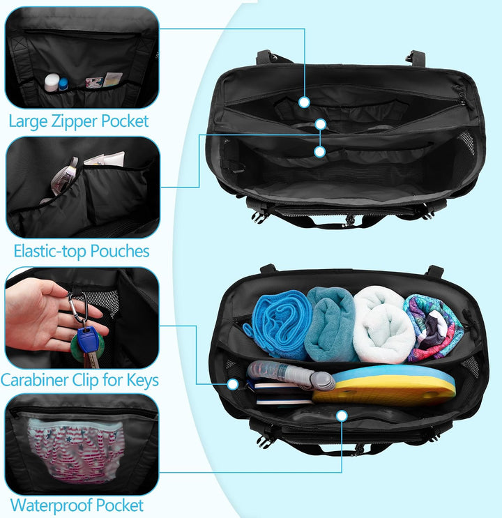 Fasrom Strandtasche XXL mit Reissverschluss unten, badetasche Gross | Mit Trennsystem mit 2 Schichte