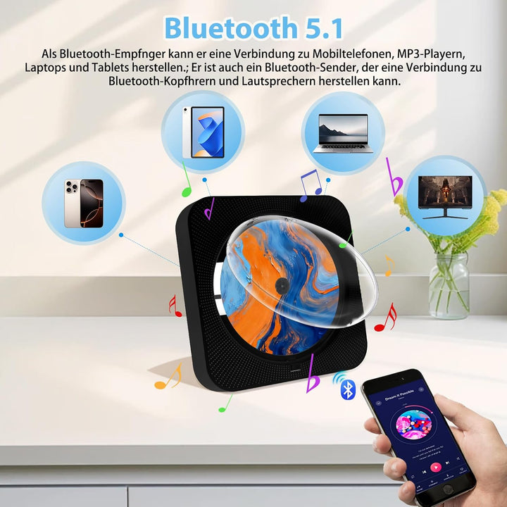 CD Player Tragbar mit Bluetooth 5.1, Liphier CD-Player Musik Heim-Desktop, CD Spieler Kinder mit HiF