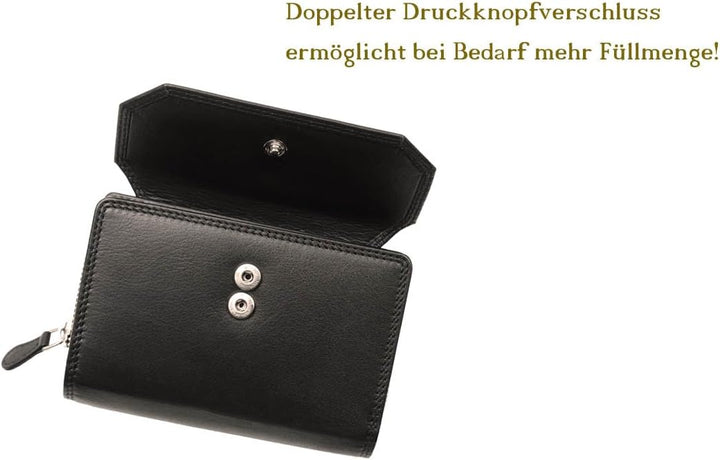Damen Portemonnaie schwarz gross Leder Damen Geldbörse schwarz Geldbeutel mittel-gross Damengeldbörs