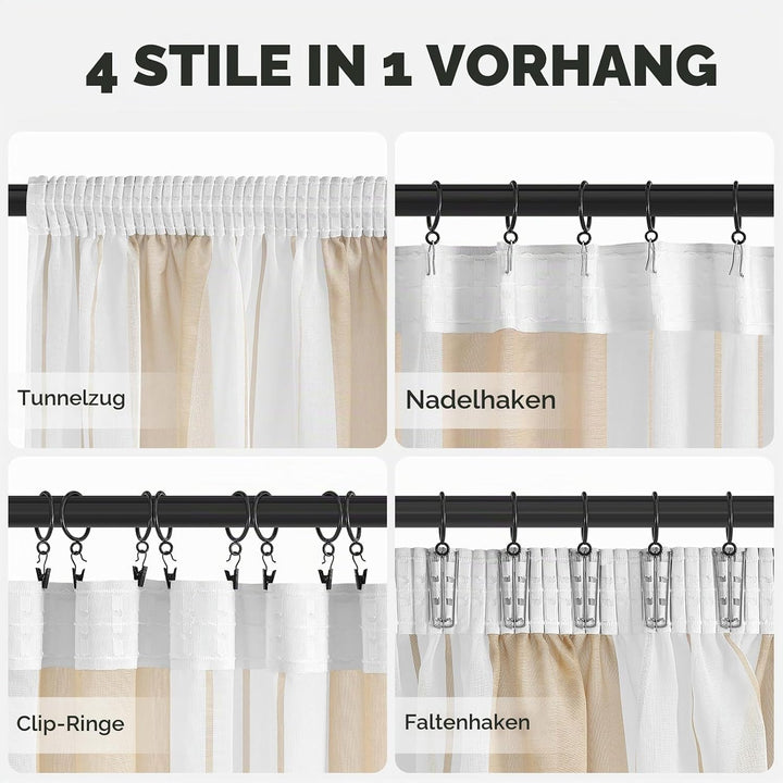 MRTREES Gardinen mit Kräuselband Stores Gardinen Schlafzimmer Vorhang Halbtransparent Vorhänge Beige
