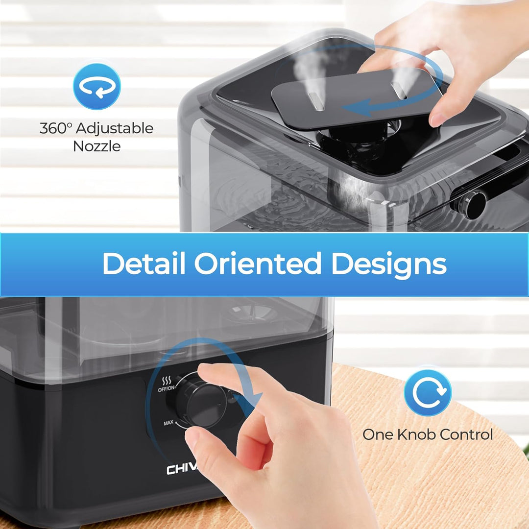 CHIVALZ Top Fill Humidifier for Large Rooms, 6 L, with Night Light, 360° Rotating Nozzle Humidifier,
