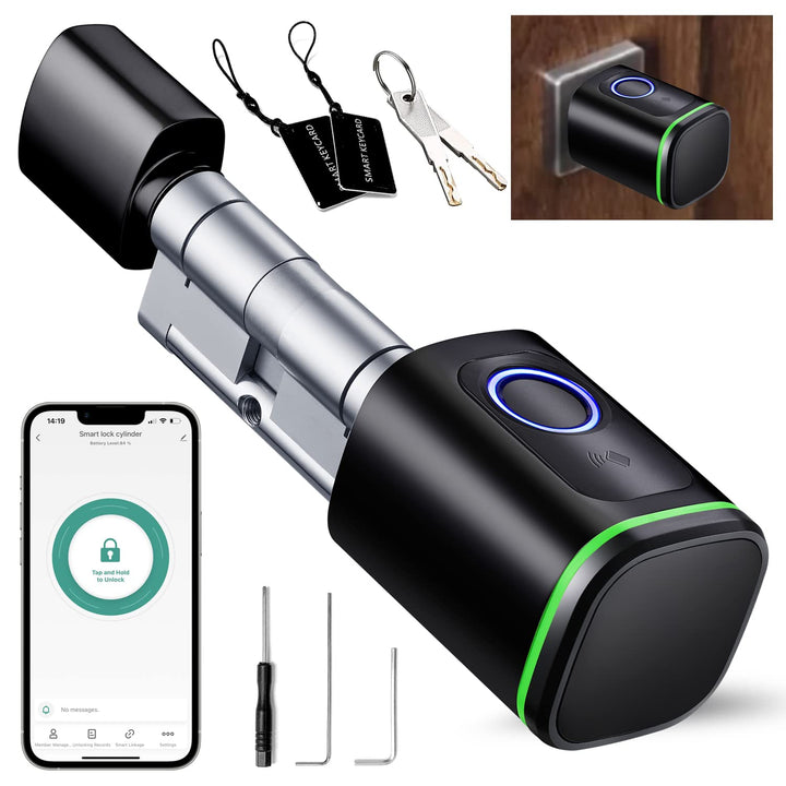 AVATTO Smart Türschloss mit Fingerabdruck, Elektronisches SchliessZylinder 60mm (30/30) mit 2 Schlüs