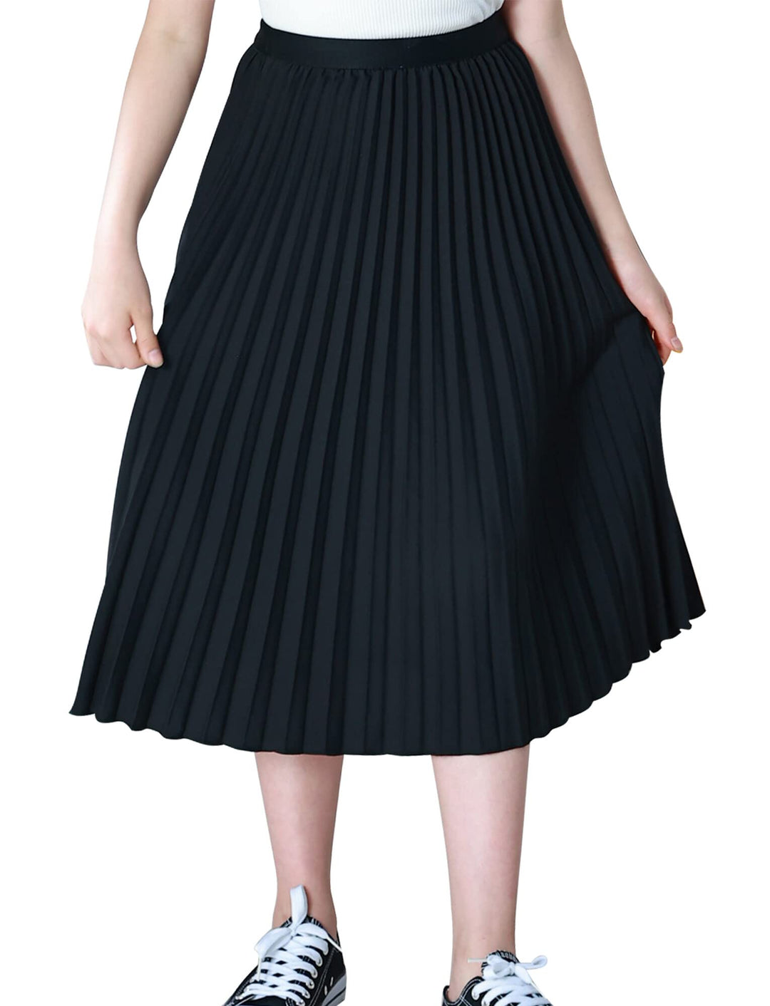 Maeau Mädchen Plisseerock Einfarbiger, Faltenrock Chiffon Gummizug in der Taille, Rock Lang für Frei