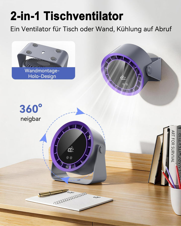 Timiyou Leiser Turbo Tischventilator mit Digitalem LED-Display, 100-stufig einstellbar & 360° neigba