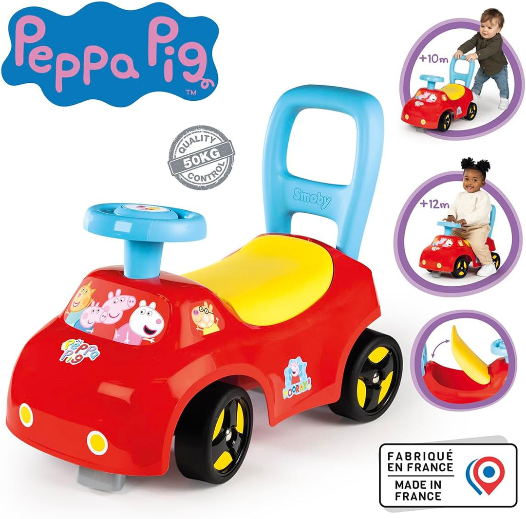 Smoby Peppa Pig Rutscher – wendiges Kinderfahrzeug mit Hupenlenkrad – Rückenstütze, Staufach, Kippsc