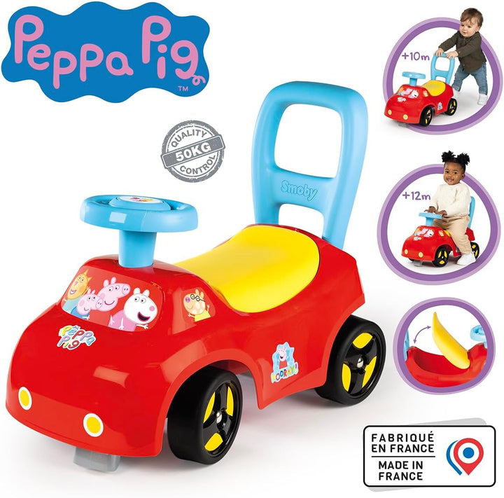 Smoby Peppa Pig Rutscher – wendiges Kinderfahrzeug mit Hupenlenkrad – Rückenstütze, Staufach, Kippsc