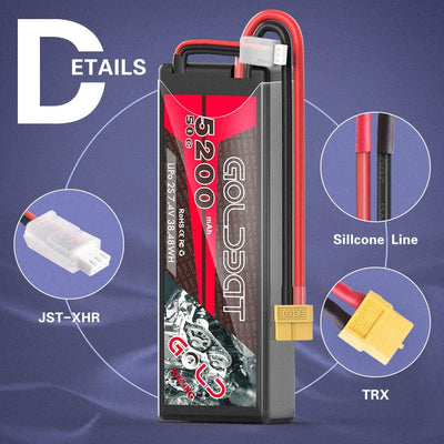 GOLDBAT 2S Lipo RC Akku 7,4V 50C 5200mAh LiPo Akku Hardcase Pack mit XT60 Stecker für RC Auto Evader