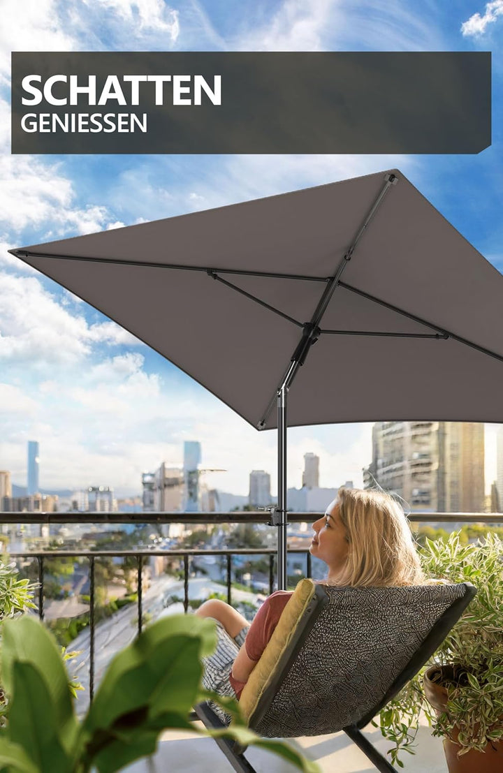 4smile Sonnenschirm Balkon SunnyShade Plus, Sonnnenschutz Balkon SET 3-in-1, Anthrazit - UV50+ Sonne
