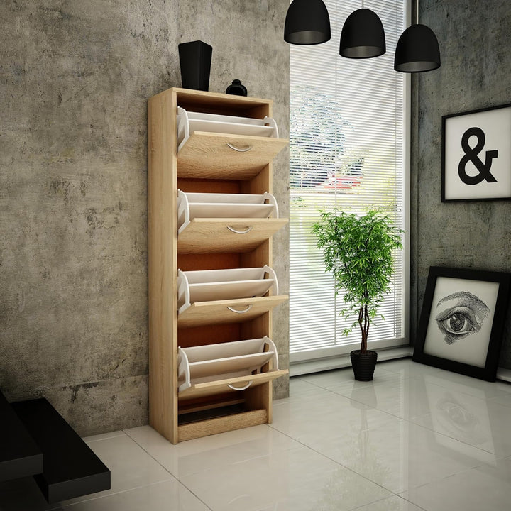 Home Collective Schuhschrank mit 4 aufklappbaren Schubladen Schuhregal mit 4 Fächern weiche abgerund