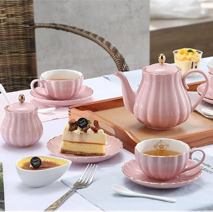Sweejar Home 22 Stück Europäischen Stil Teeservice, Teetasse und Untertasse Set, Keramik Kaffeeset,