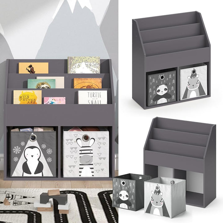 Vicco Kinderregal Luigi, Grau, 72 x 79 cm mit 2 Faltboxen Opt.2 Grau 72x79 mit Faltboxen Panda/Tiger