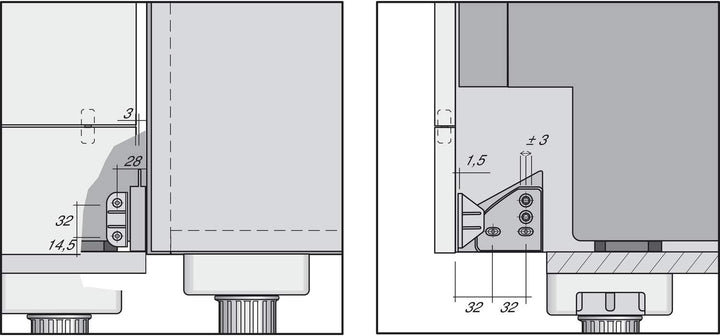 Blendenbeschlag f. Geschirrspüler mit Einbohrscharnier, Bohrer & Tiefenanschlag inkl. Scharnier, Boh