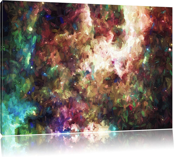 Pixxprint Bunte Nebelgalaxie und Sterne Kunst Pinsel Effekt, Format: 100x70 auf Leinwand, 100x70
