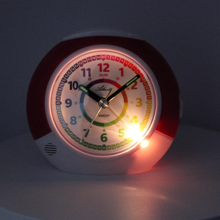 Atlanta Kinderwecker ohne Ticken mit Lernzifferblatt Licht Snooze Quarzwecker - 2147/17 (Rosa/Weiss)