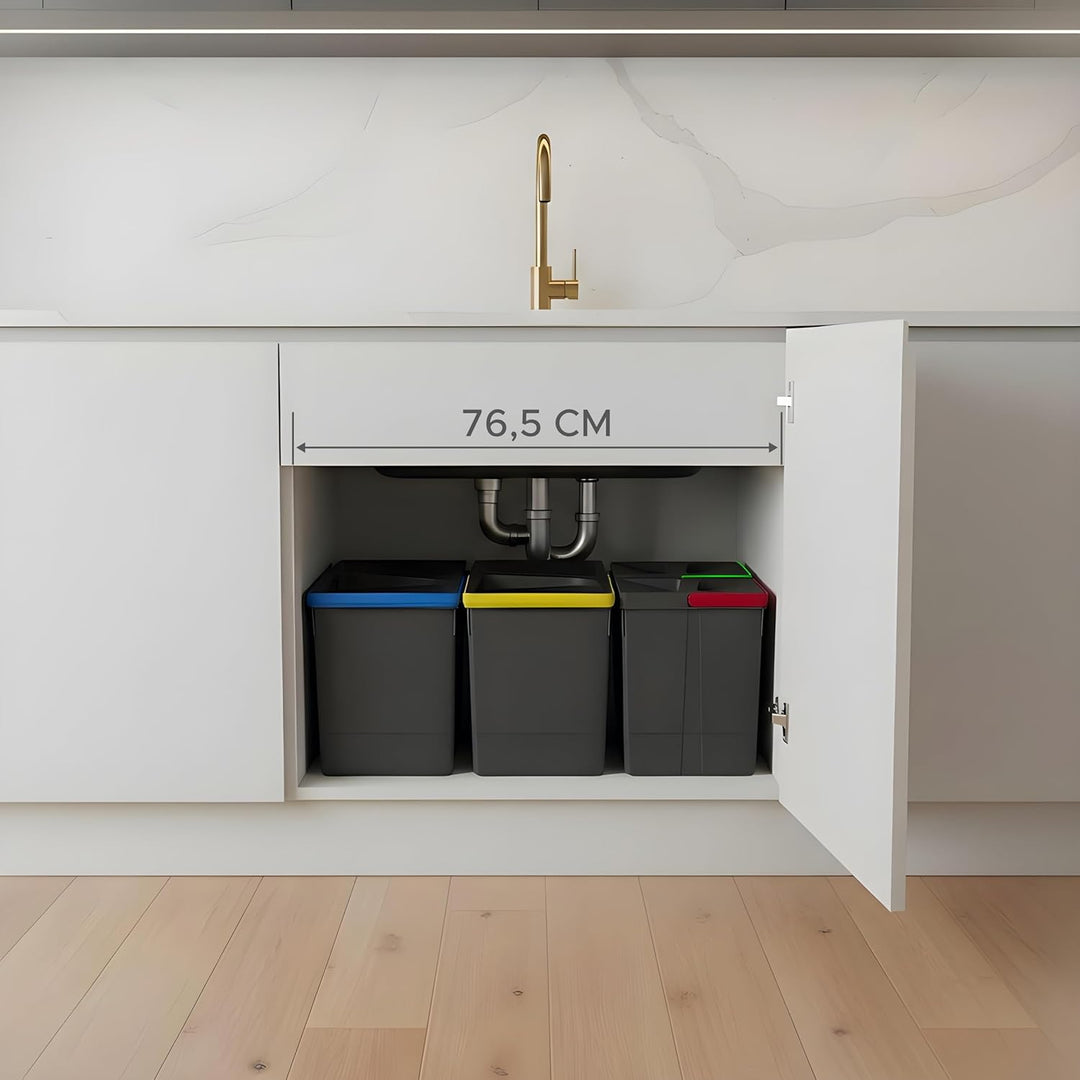 WUITOKI® Mülltrennsystem 2x15l & 2x6l anthrazit, Mülleimer Küche für Schublade oder Unterschrank, ge