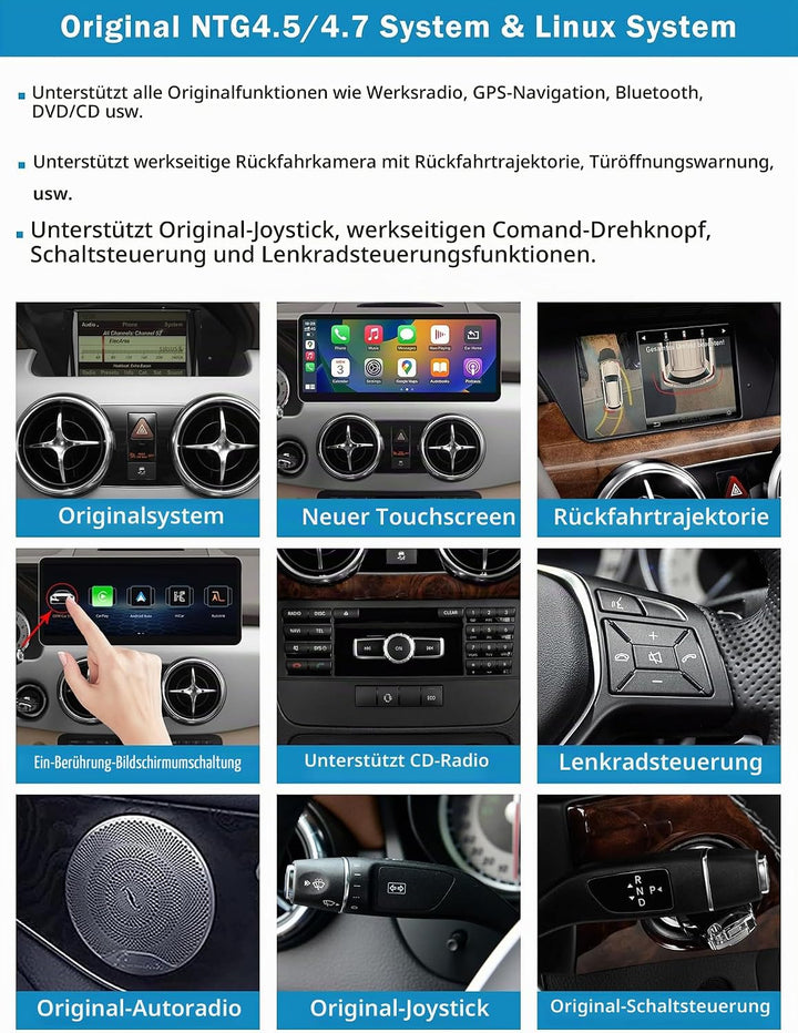 Autoradio 12,3 Zoll Touchscreen mit kabellosem Carplay und Android Auto für 2013-2015 Mercedes Benz