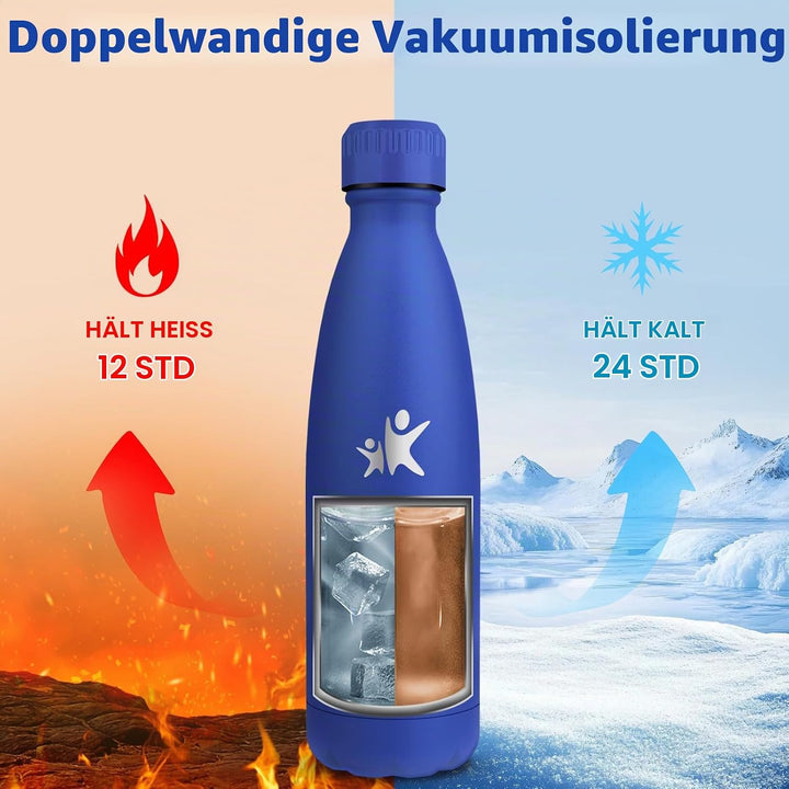 Trinkflasche Edelstahl - 750ml - Thermosflasche, BPA-Frei, Trinkflasche Sport - Auslaufsicher Wasser