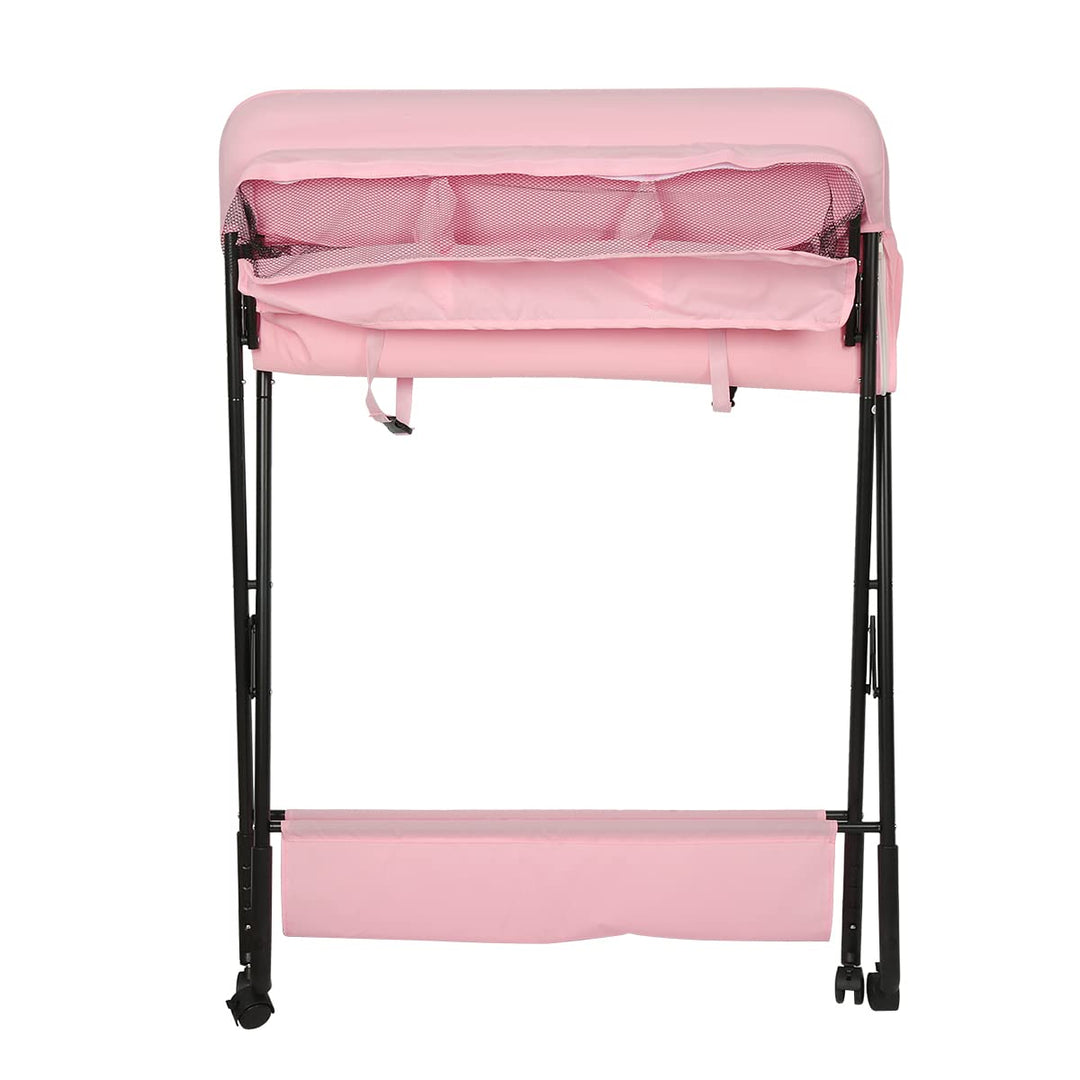 OHMG Baby Wickelkombi Klappbare Wickelkommode,Wickeltisch mit Rollen,Mobiler Wickeltisch mit Wickela