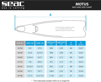 Seac Motus, Langen Flossen für Apnoe und Tauchen, optimale Passform 41/42 Schwarz, 41/42 Schwarz