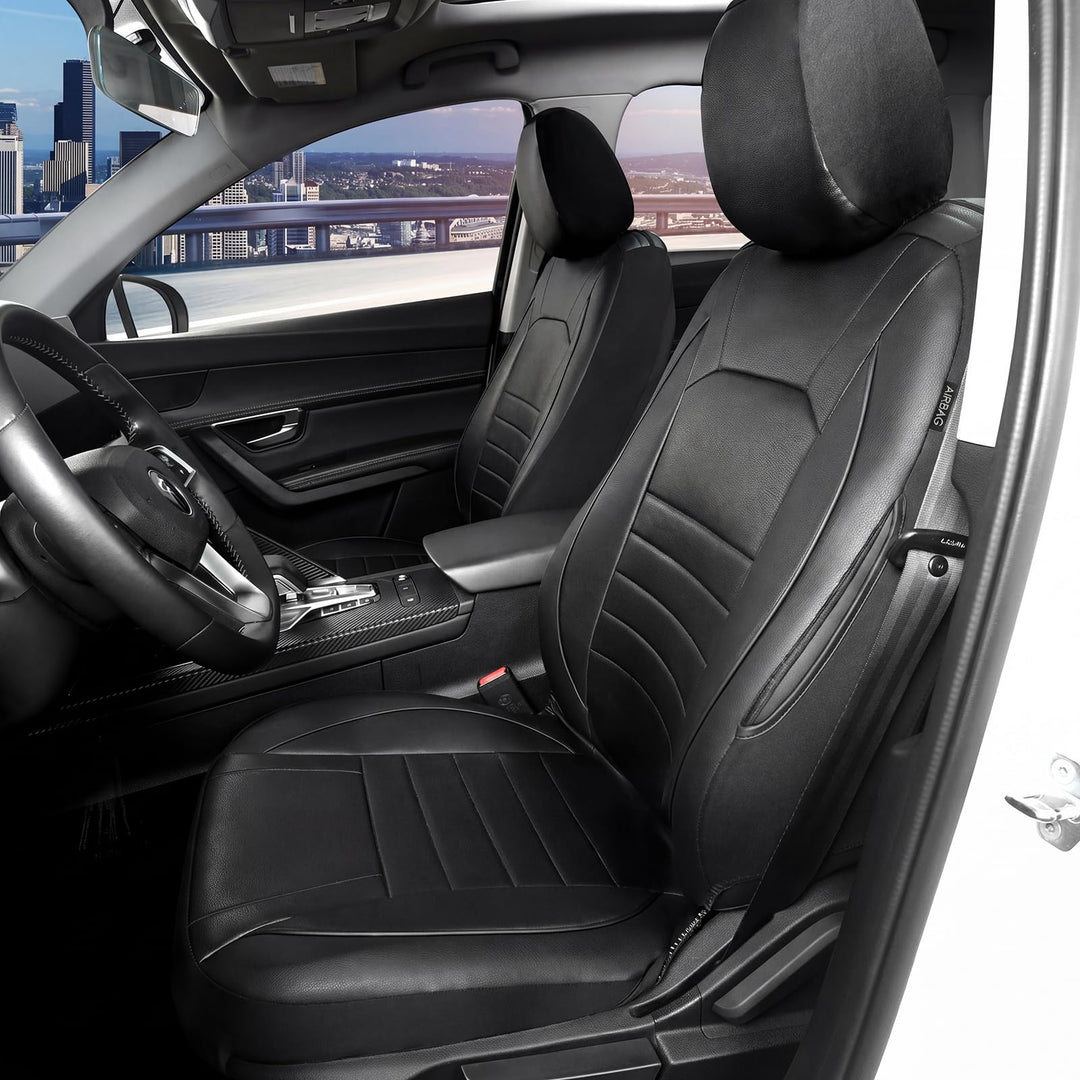 AUTOYOUTH Universal Vordersitzbezüge, wasserdicht, PU-Leder, Schwarz, Airbag-kompatibel, Paar, für S