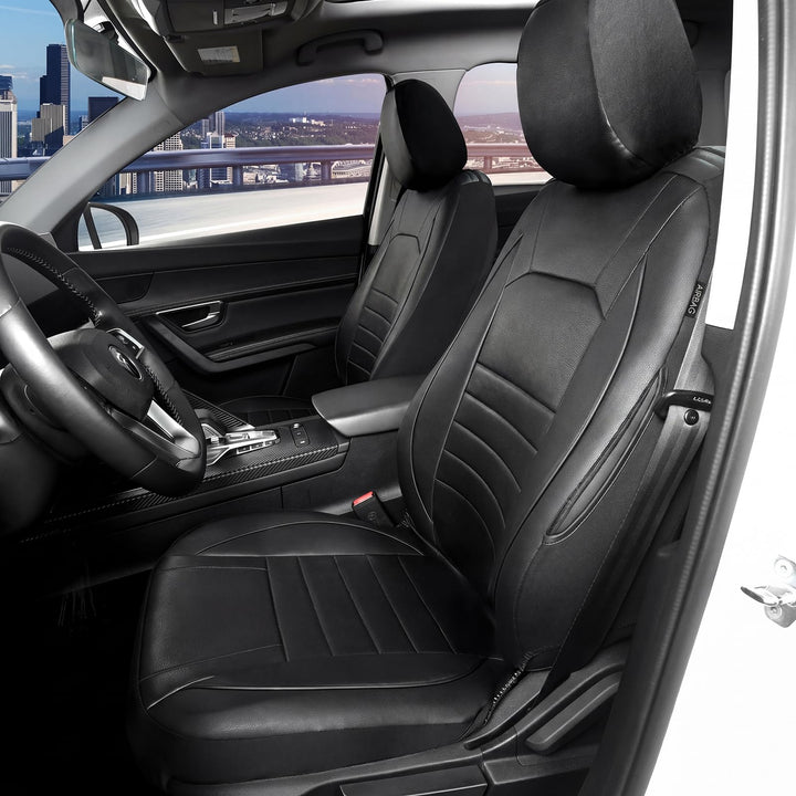 AUTOYOUTH Universal Vordersitzbezüge, wasserdicht, PU-Leder, Schwarz, Airbag-kompatibel, Paar, für S