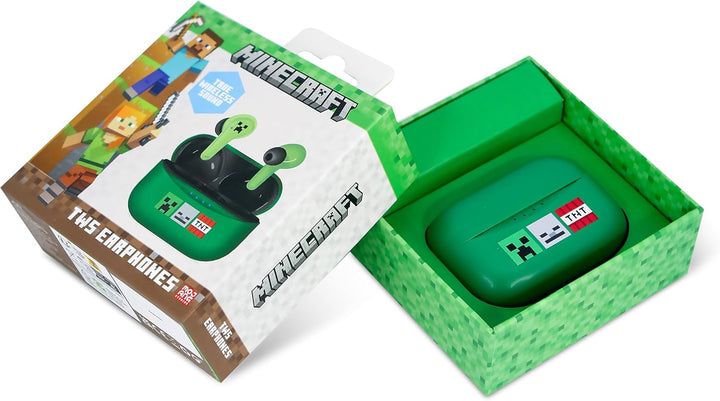 OTL Technologies MC1227 Minecraft TWS Kopfhörer mit kabelloser Ladehülle, Grün