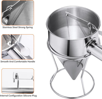 YUNYODA Teigspender, Pfannkuchen Teigspender Edelstahl 600ml Teigportionierer mit Ständer, Pancake P