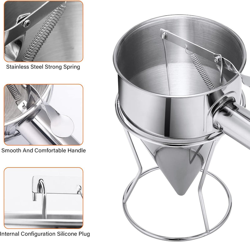 YUNYODA Teigspender, Pfannkuchen Teigspender Edelstahl 600ml Teigportionierer mit Ständer, Pancake P