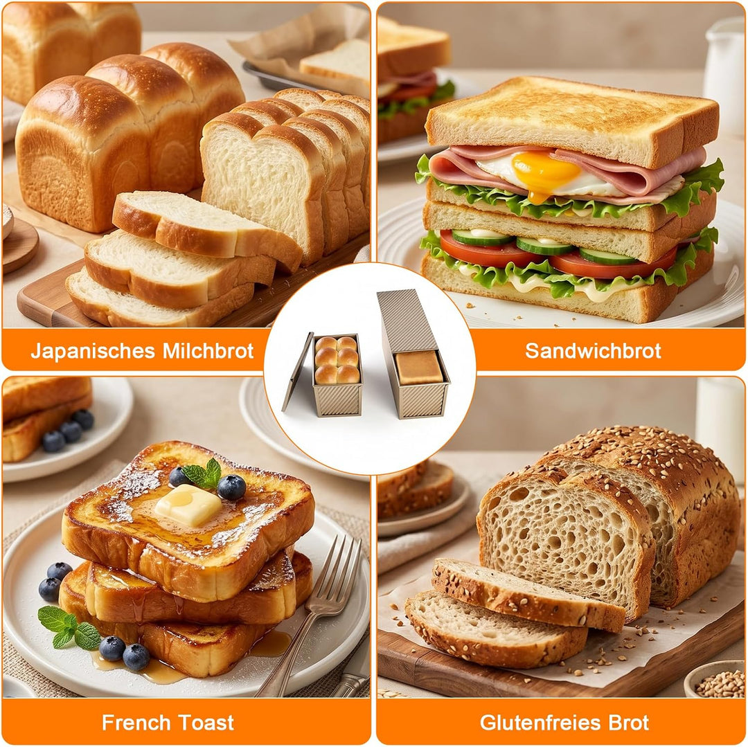 Brotbackform mit Deckel 2 Pack, Antihaft Toastbrot Backform mit Teigschneider, Pullman Kastenform au