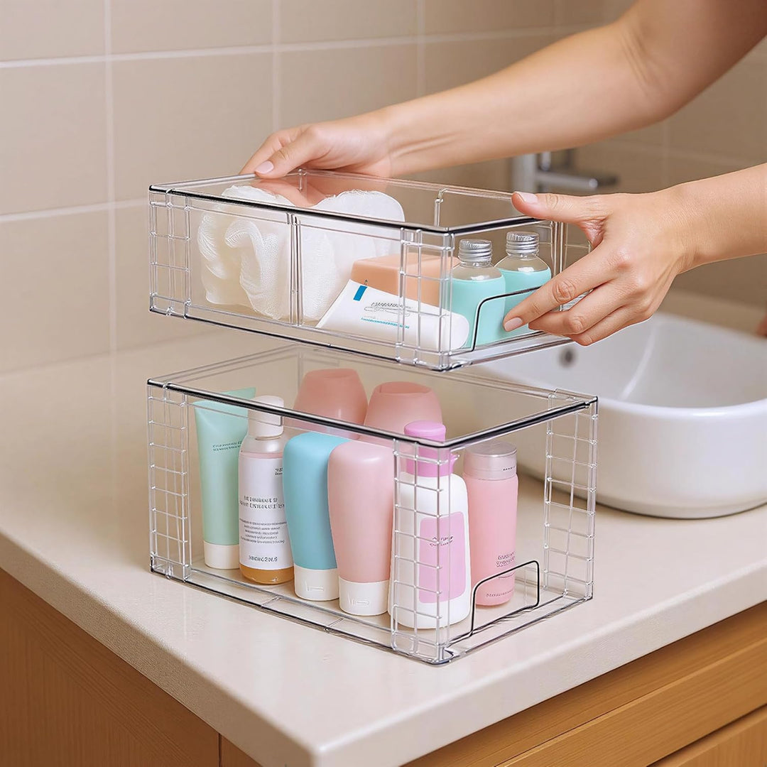 4er Set Stapelbare Aufbewahrungsschubladen, Hochfeste Klare Acryl Organizer mit Griffen Leicht Monti