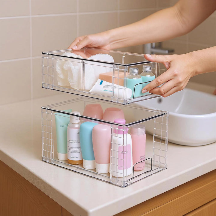 4er Set Stapelbare Aufbewahrungsschubladen, Hochfeste Klare Acryl Organizer mit Griffen Leicht Monti