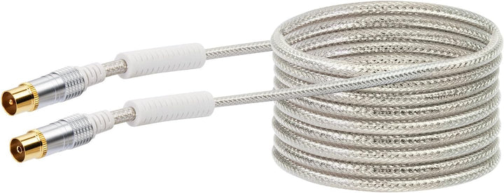 Schwaiger Premium Antennen Anschlusskabel 110 dB mit Ferritkern, 10,0m, transparent, IEC Stecker > I