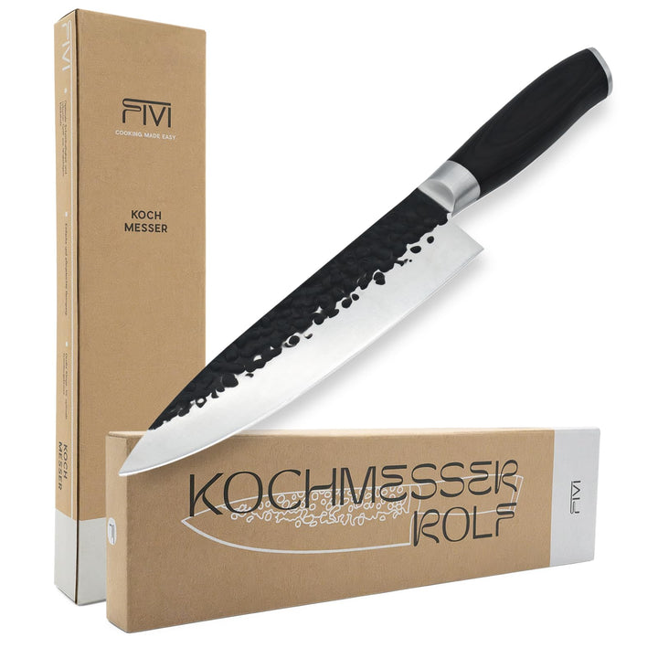 FIVI Kochmesser ROLF 20 cm | Profi Chefmesser aus rostfreiem Stahl mit Hammerschlag – Scharfes Allzw
