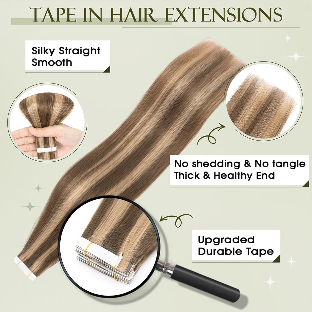 Benehair Tape in Extensions Echthaar, 45CM Tape in Haarverlängerungen, Invisible Echt Haar Extension