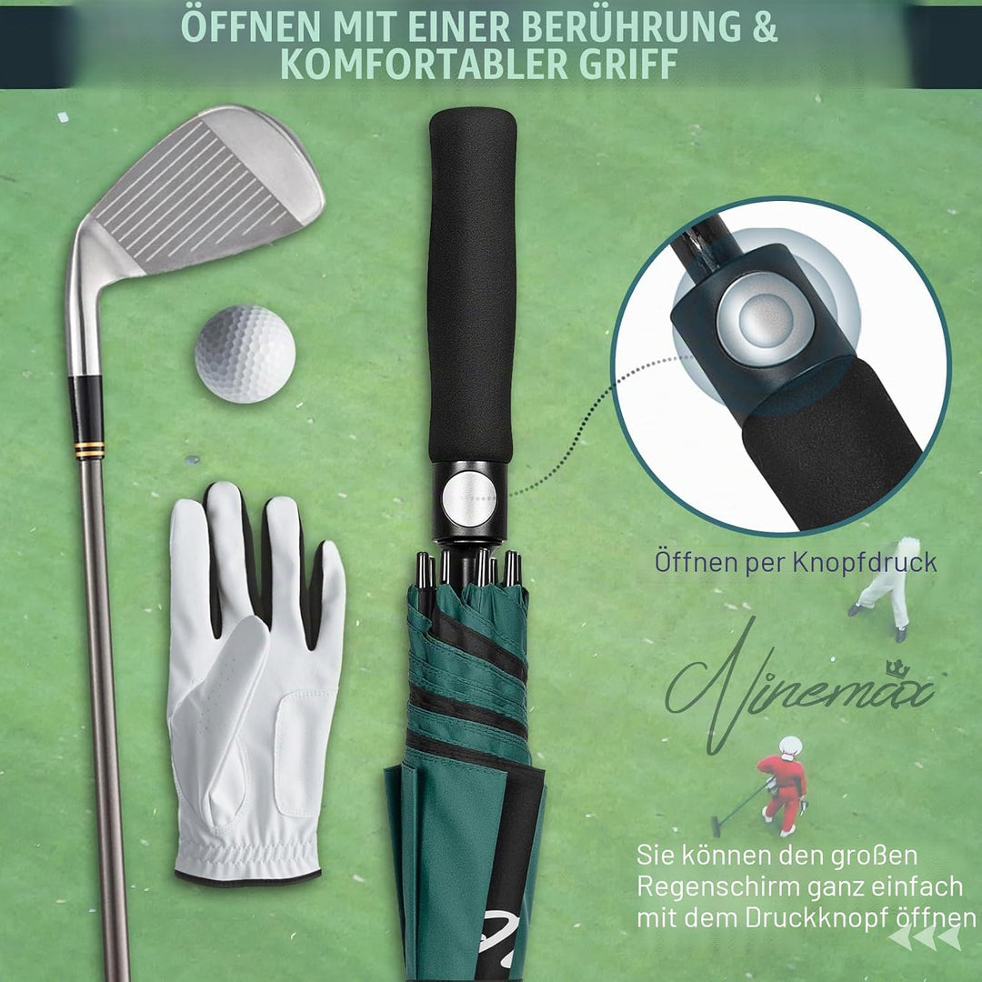 NINEMAX Golf Regenschirm Gross Sturmfest XL/XXL,Grosser Regenschirm Sturmfest | Stabil Golfschirm Gr