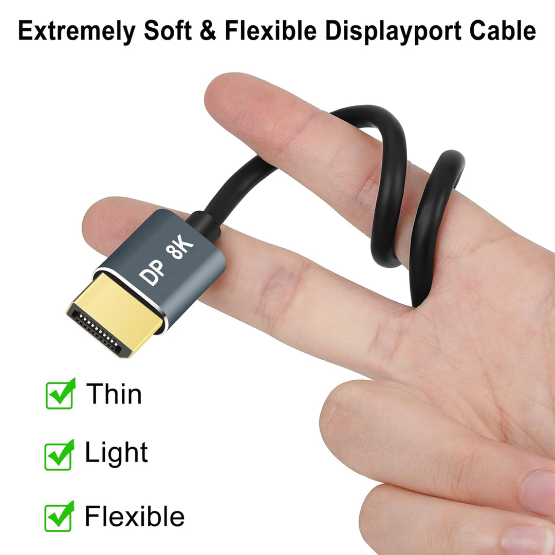 Thsucords DisplayPort Kabel 1M 2 Stück, Zertifiziert Ultradünnes 8K 4K DP auf DP 1.4 Kabel, Flexibel
