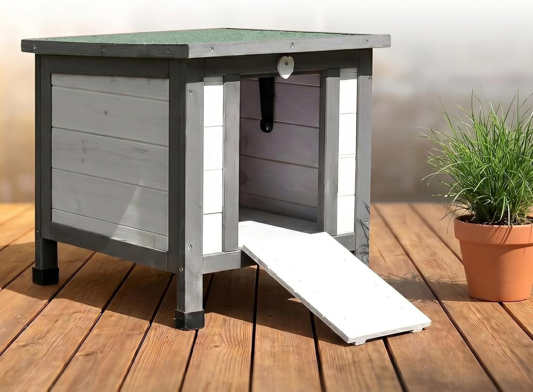 Mucola Katzenhaus Winterfest mit klappbarem Deckel und Rampe 50x45x43cm Katzenhütte Outdoor Wurfkist